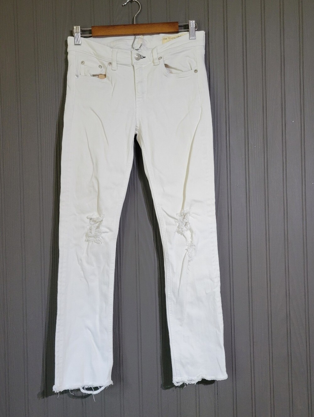 Rag & Bone Denim Jeans Cropped Distressed Raw Hem Straight White Women's 28